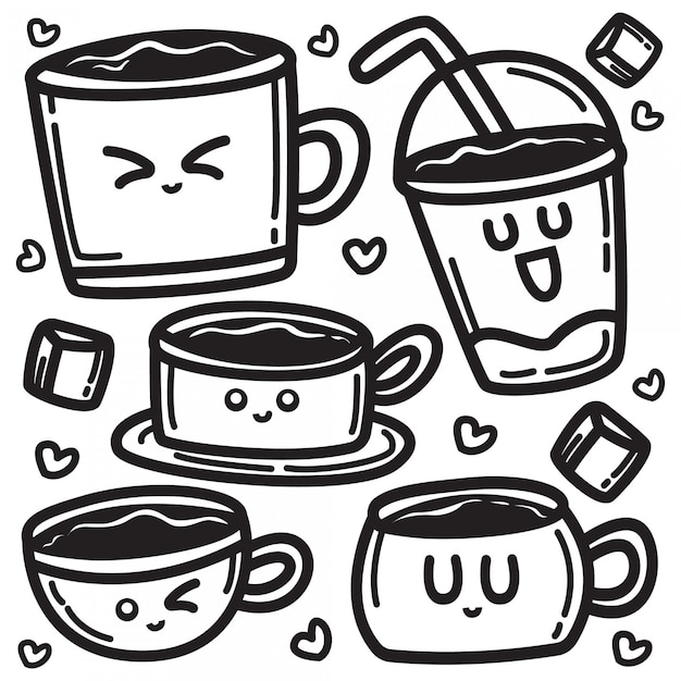 Vector cute doodle drink design drawings