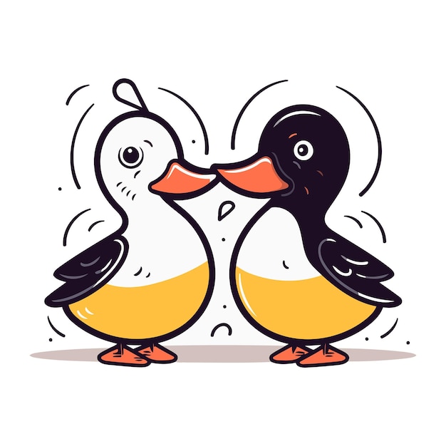 Cute doodle duck couple in love Vector illustration