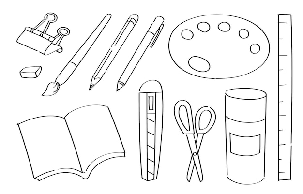 Vector cute doodle education cartoon icons and objects school and office supplies