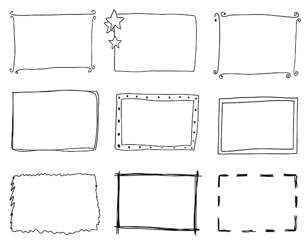 Vettore cute doodle frame set collezione di linee disegnate a mano per la collezione di buon compleanno dell'ufficio scolastico