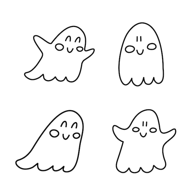 Cute doodle ghost Vector hand drawn set