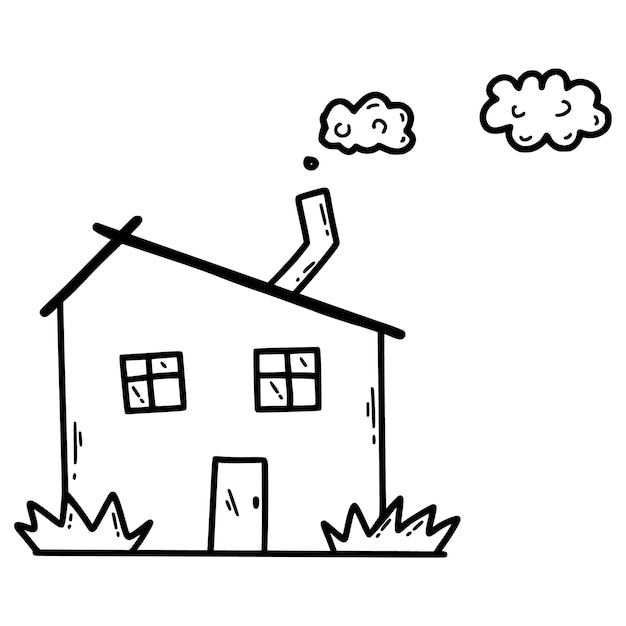 Cute doodle house illustrazione dello schizzo a mano disegno con linea di contorno