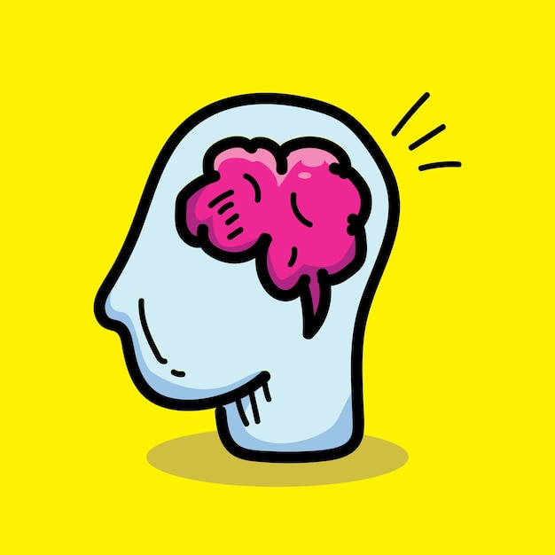 Cute doodle icon head and brain. science icon concept. isolated premium vector