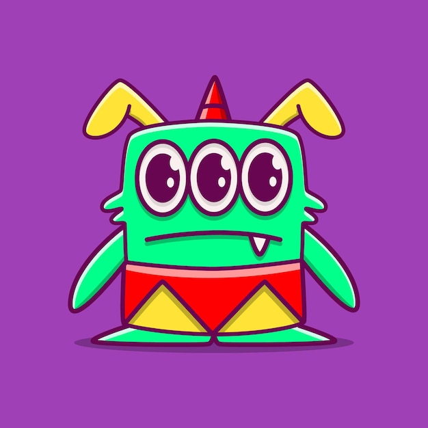 Cute doodle monster cartoon isolated on purple