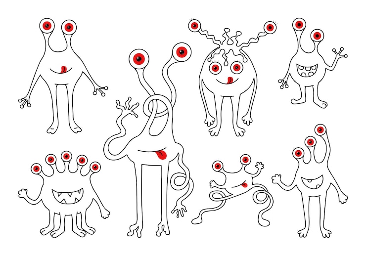 Vector cute doodle monsters set on white background