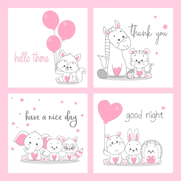Biglietto di auguri rosa carino doodle