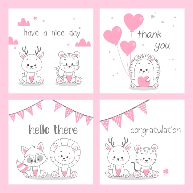 Cute doodle pink greeting card