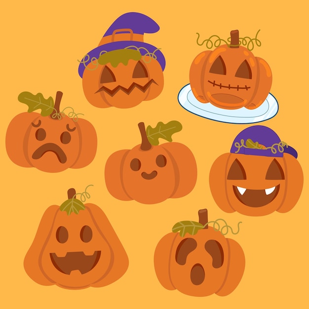 Cute doodle pumpkin with various face.