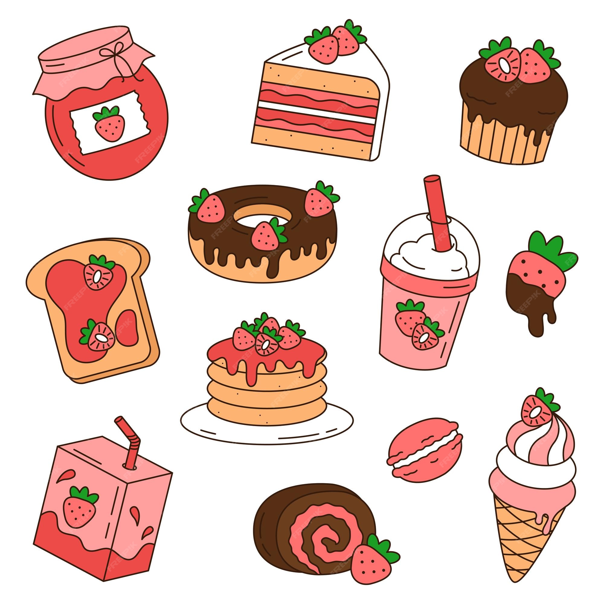 Premium Vector  Cute strawberry dessert kawaii food with cute