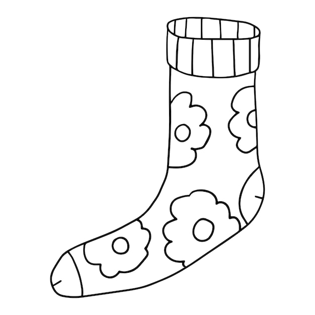 Cute doodle sock with floral texture ornament Childlike style Modern cartoon cloth isolated