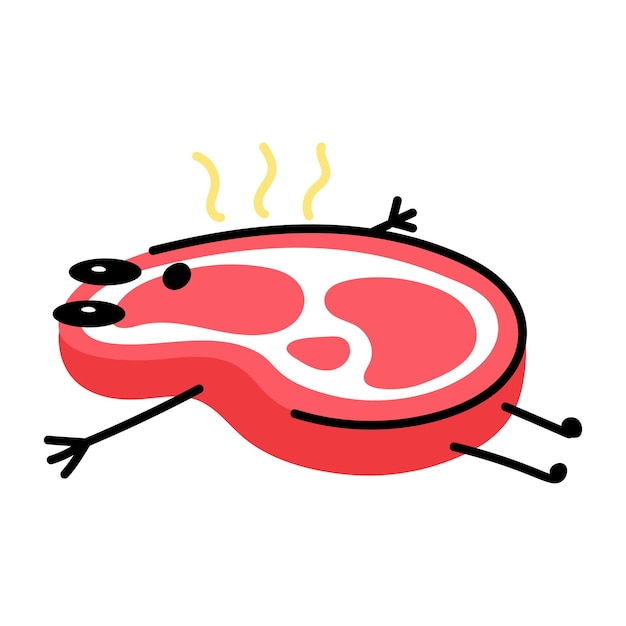 Vector cute doodle sticker of steak