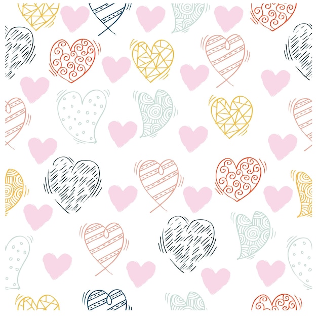 Cute doodle style hearts seamless  pattern. 