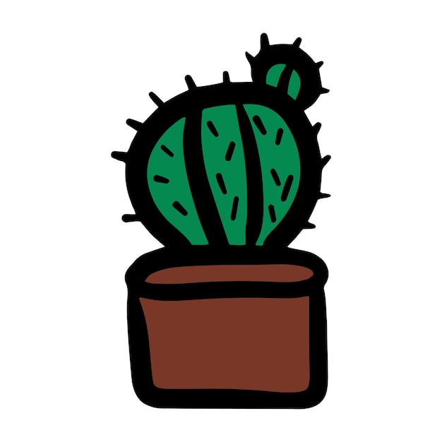 Illustrazione isolata del vettore del cactus di kawaii di stile di doodle sveglio