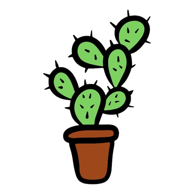 Illustrazione isolata del vettore del cactus di kawaii di stile di doodle sveglio