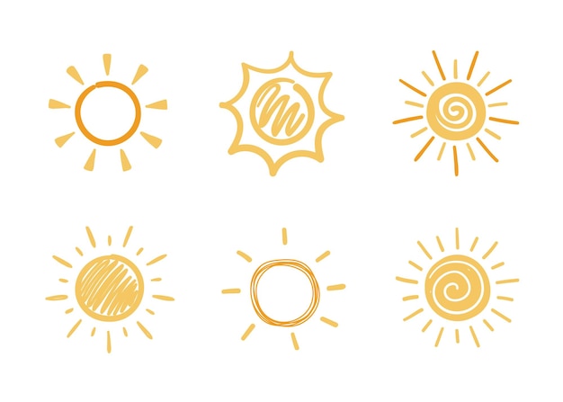 Cute doodle sun set Set of illustrations in hand drawn style