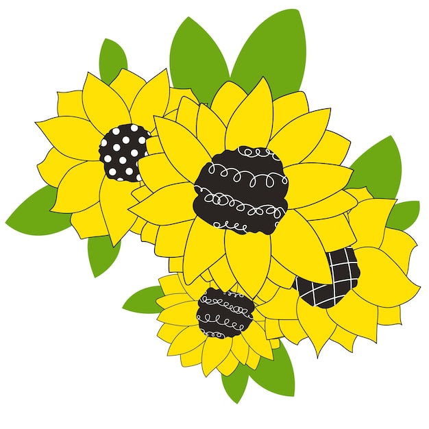 Cute doodle sunflowers isolated line hand drawn vector illustrations sketch