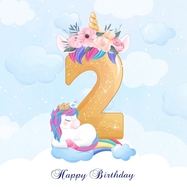 Cute doodle unicorn with numbering illustration