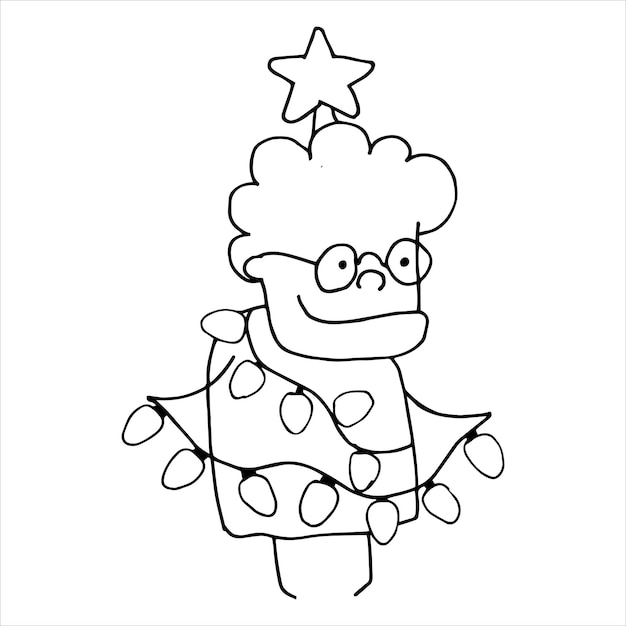 cute doodle vector drawing elderly woman celebrates christmas new year family holidays recreation