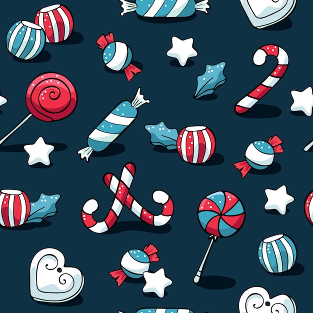 Cute doodles christmas elements pattern with sweets