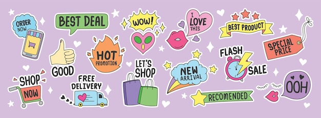 Cute doodles vector set about shopping