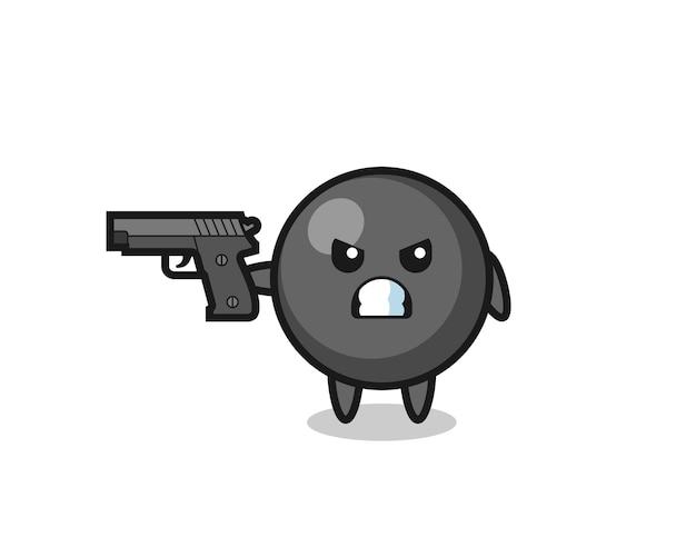 Vector the cute dot symbol character shoot with a gun