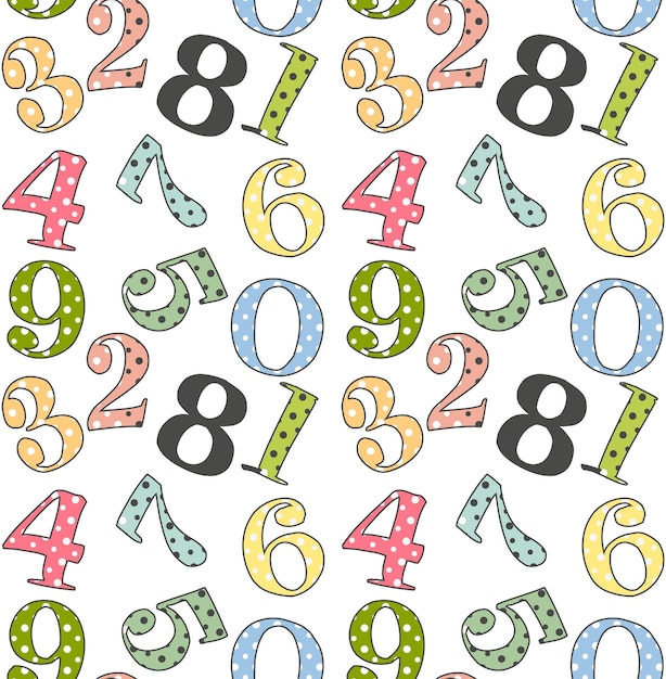 Cute dotted Numbers seamless pattern Vector illustration Element for design Kids alphabet