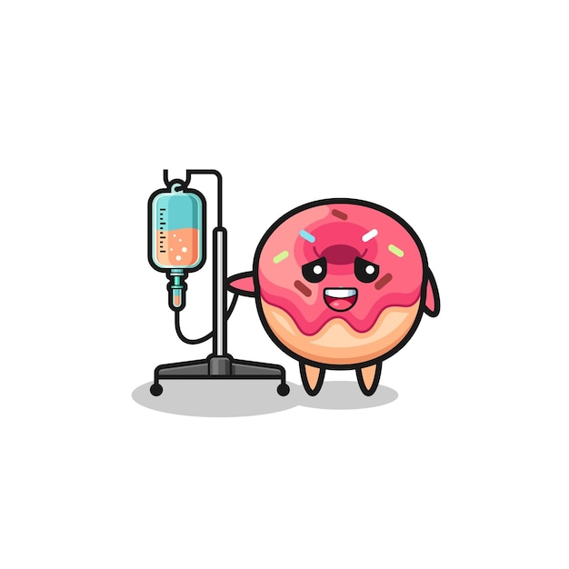 Cute doughnut character standing with infusion pole