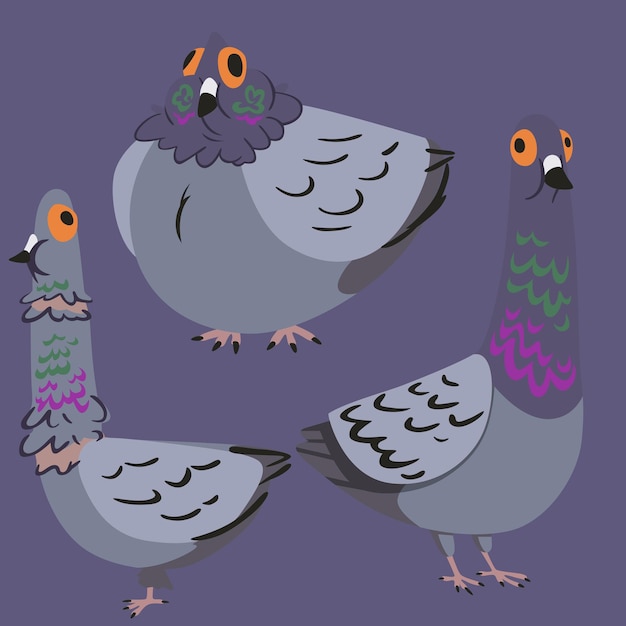 Vector cute dove cartoon illustration set