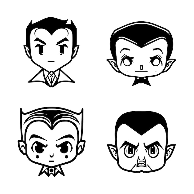 cute dracula head collection set hand drawn illustration