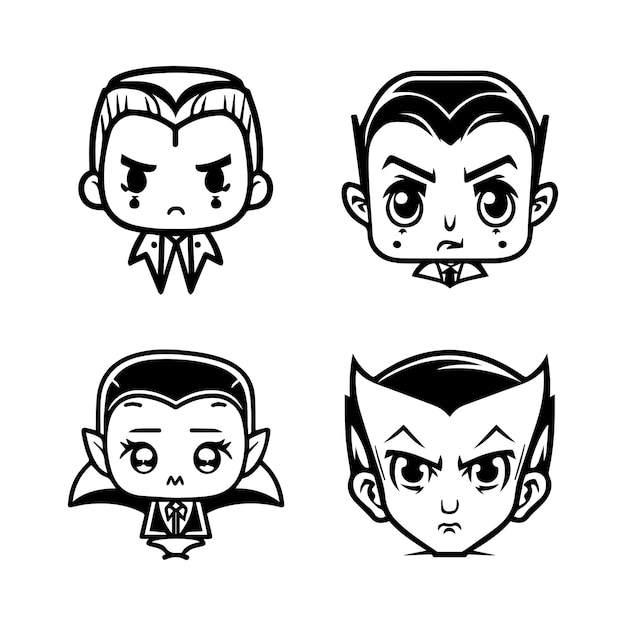 cute dracula head collection set hand drawn illustration