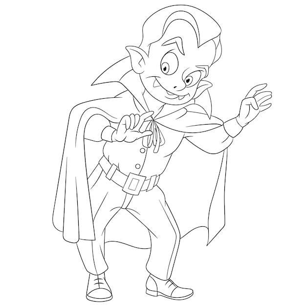 Cute Dracula vampire. Cartoon coloring book page for kids.