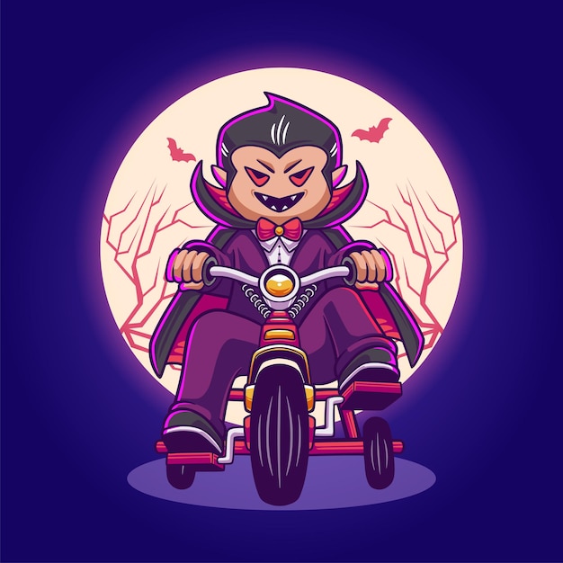 Cute dracula vampire riding on bike illustration