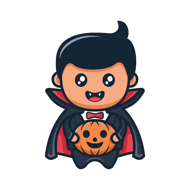 Cute dracula with spooky pumpkin cartoon for halloween