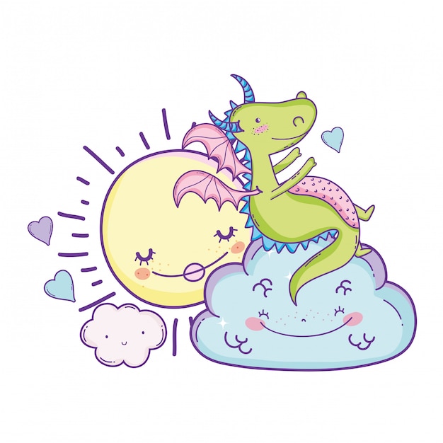 Cute dragon on clouds cartoons