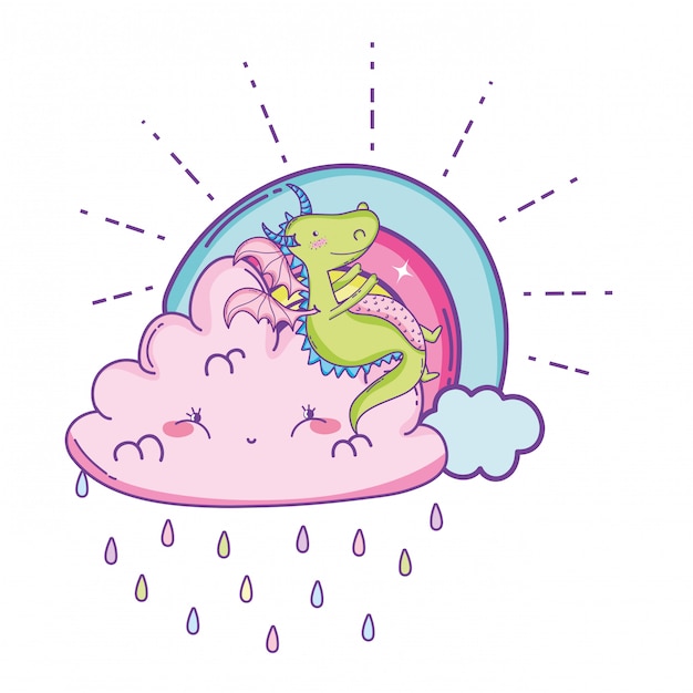 Cute dragon on clouds cartoons