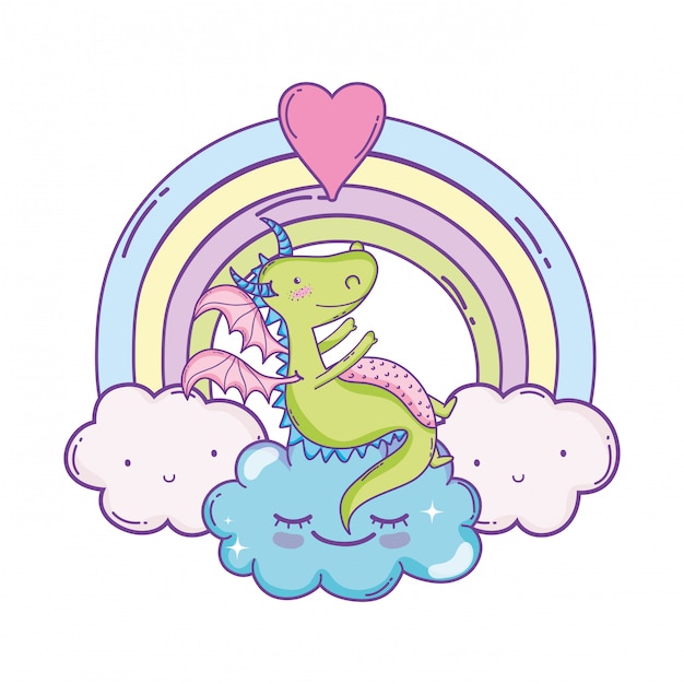 Cute dragon on clouds cartoons