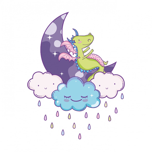 Cute dragon on clouds cartoons