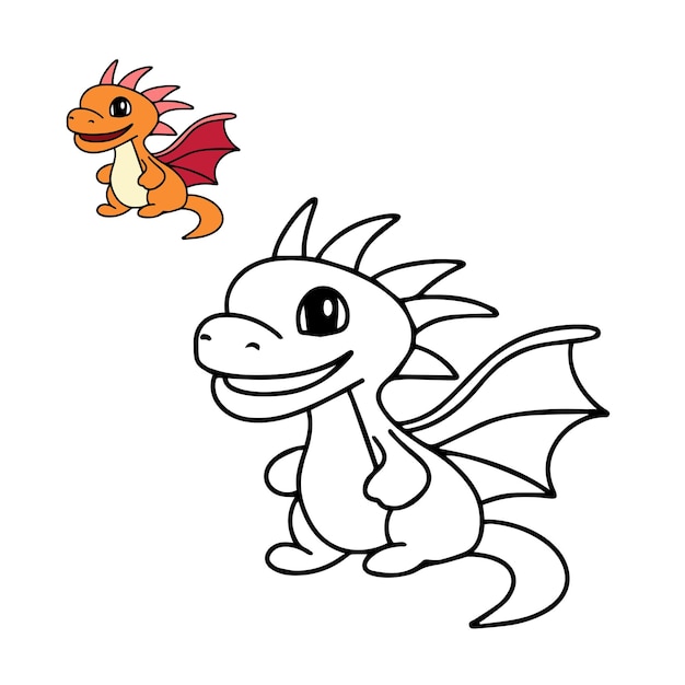 Cute dragon for coloring book little dragon coloring page for children education vector