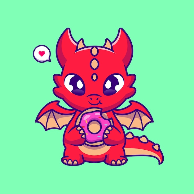 Vector cute dragon eating donut cartoon vector icon illustration. animal food icon concept isolated premium