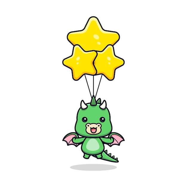 Cute dragon floating with star balloon animal mascot character