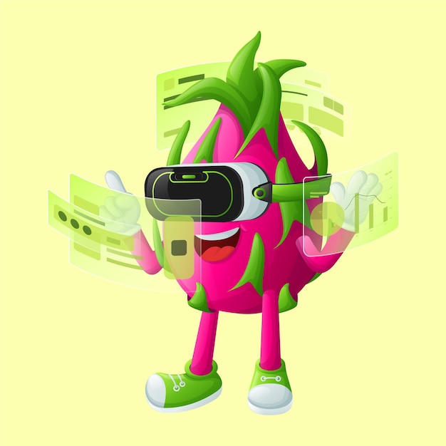 Cute dragon fruit character in metaverse