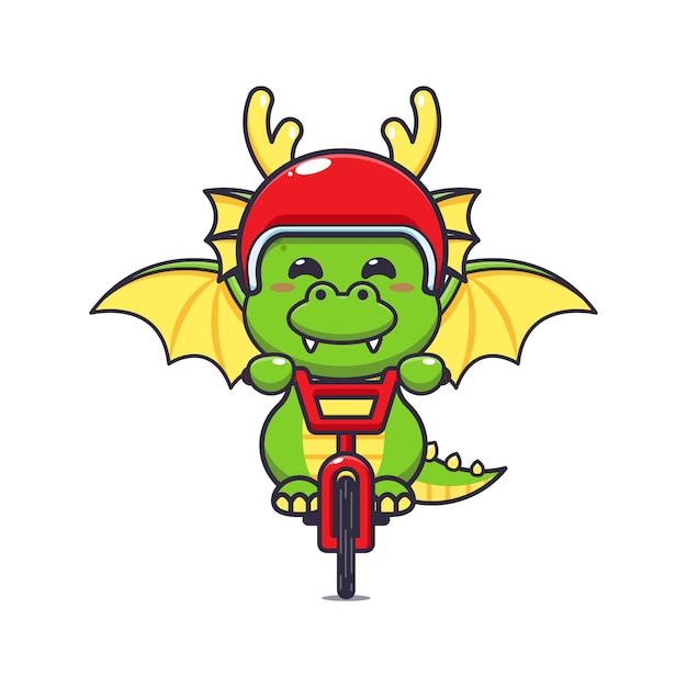 Cute dragon mascot cartoon character ride on bicycle.