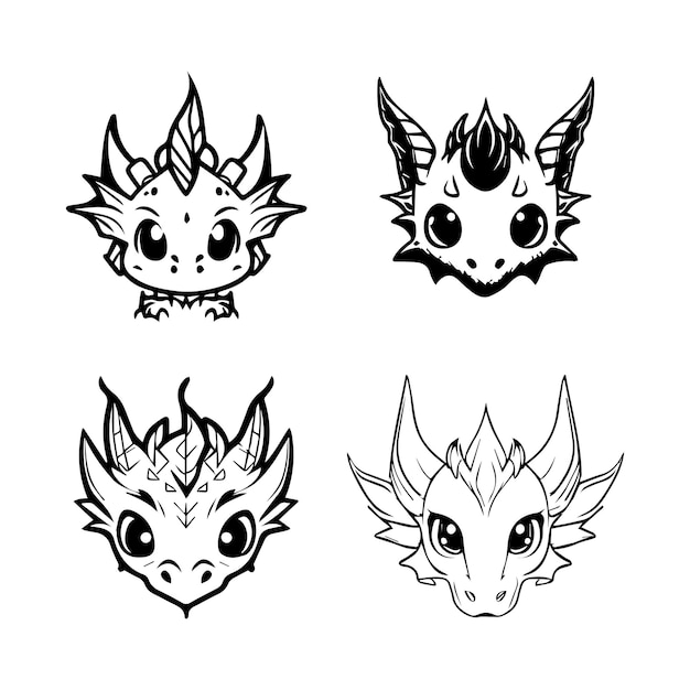cute dragon mascot collection set hand drawn illustration