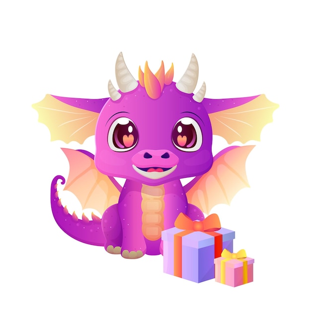 cute dragon new year year of the dragon Cartoon style purple vector illustration