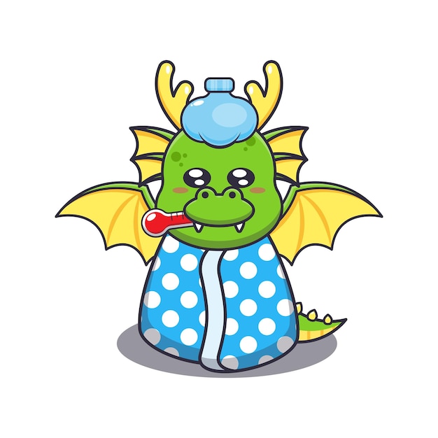 Cute dragon sick cartoon vector illustration.