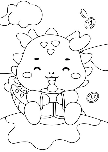 Cute Dragon Year Chinese New Year Lunar Holiday Coloring Activity Cartoon for Kids and Adult