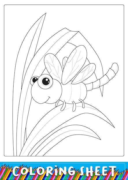 Cute dragonfly cartoon coloring sheet