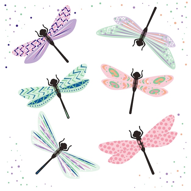 Симпатичная стрекоза, муха, насекомое, векторный рисунок, красочный дизайн на белом фоне