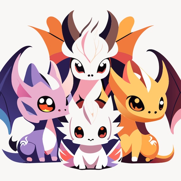 Vector cute dragons white background vector illustration