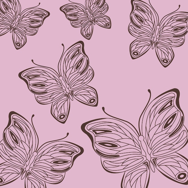 cute drawing butterflies pattern decoration pink background